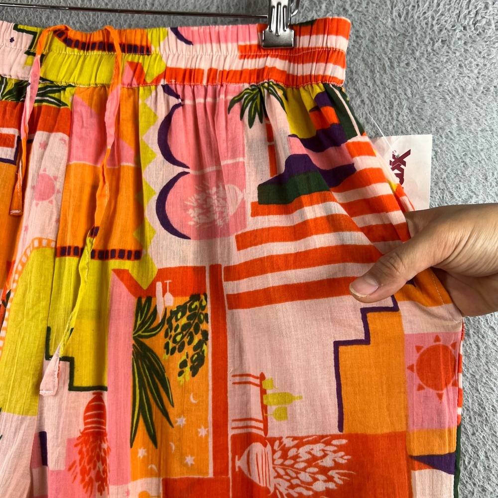 New Haute Hippie Tropical Print Drawstring Pants Pink Orange Yellow Palm Tree XL - Picture 4 of 13